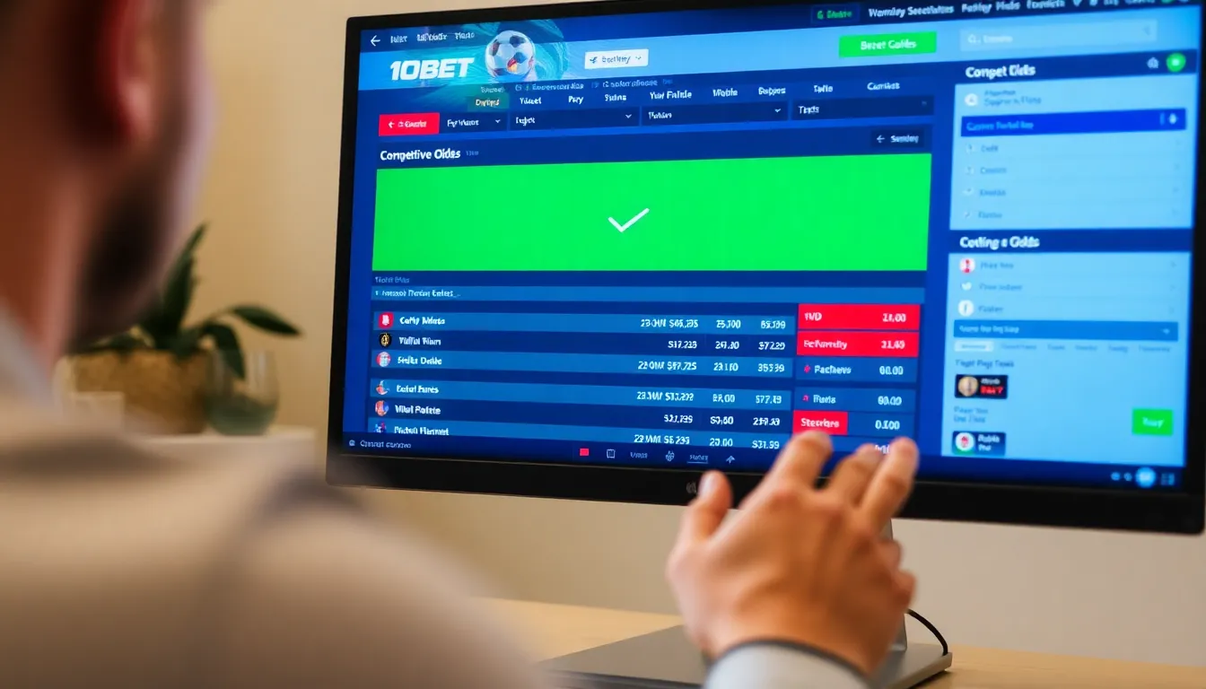 A live betting screen displaying realtime odds during an exciting football match, illustrating the dynamic nature of wagering on 10bet