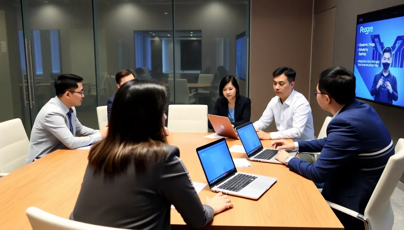 A meeting room filled with industry professionals discussing strategies for navigating the complex regulatory landscape of gaming licenses in Asia