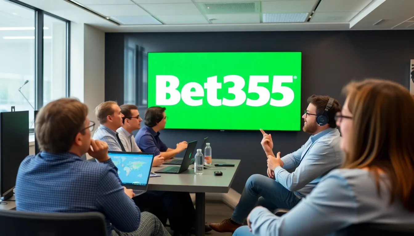 A group of enthusiastic sports fans engaging with live betting on their mobile devices, illustrating the modern betting experience offered by Bet365