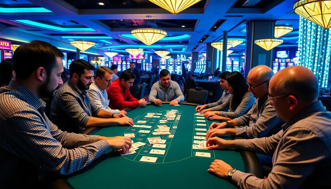 A group of friends cheerfully celebrating a winning hand at a blackjack table, highlighting the social aspect of the game