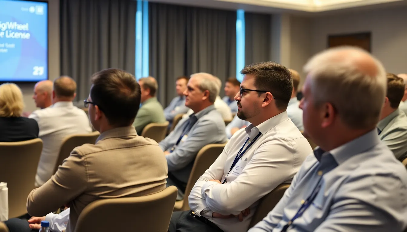 A group of business professionals gathers around a conference table, intently discussing strategies for navigating the complexities of DigiWheel licensing in the digital marketplace.