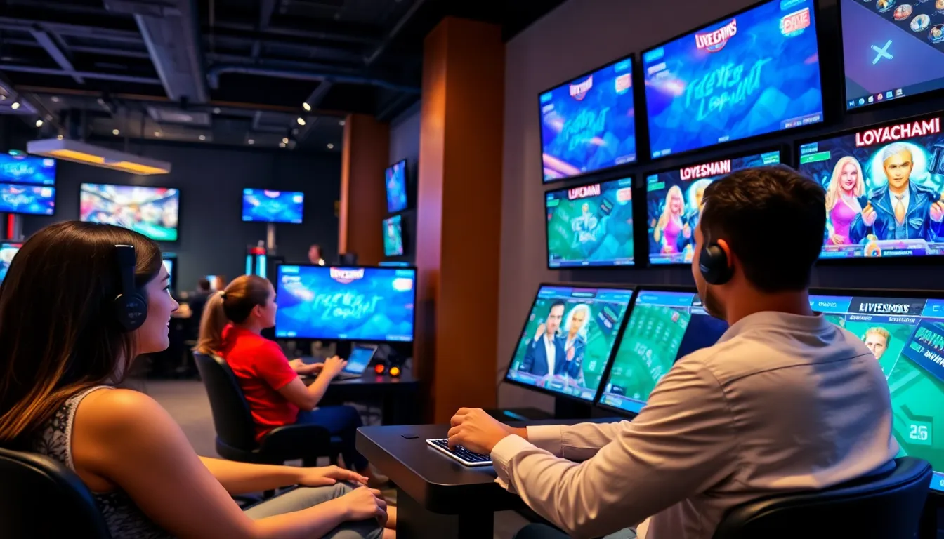 A group of enthusiastic gamers strategizing and discussing their gameplay in realtime, highlighting the social aspect of the Livespins experience