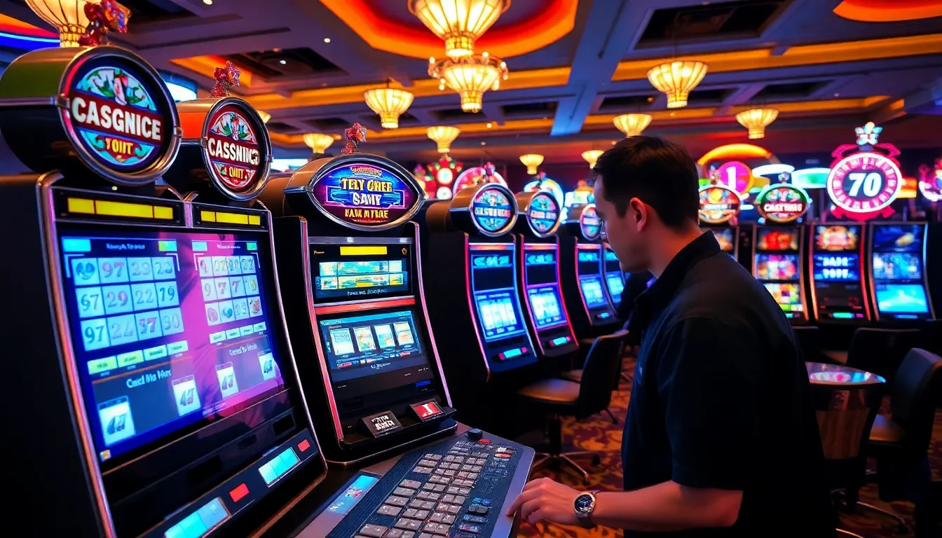 A group of friends gathered around a slot machine, discussing their strategies and experiences while enjoying their time at the casino