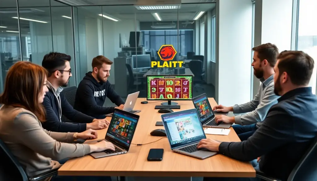 A group of casino operators gathers around a table, discussing strategies to incorporate Red Tiger Gaming's innovative slot games into their offerings.