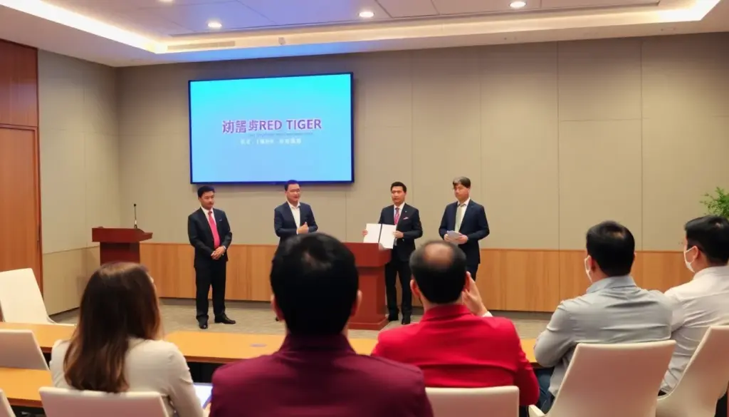 A group of gaming industry professionals gathers at a conference table, discussing the latest innovations and updates from Red Tiger Services for January 2026.