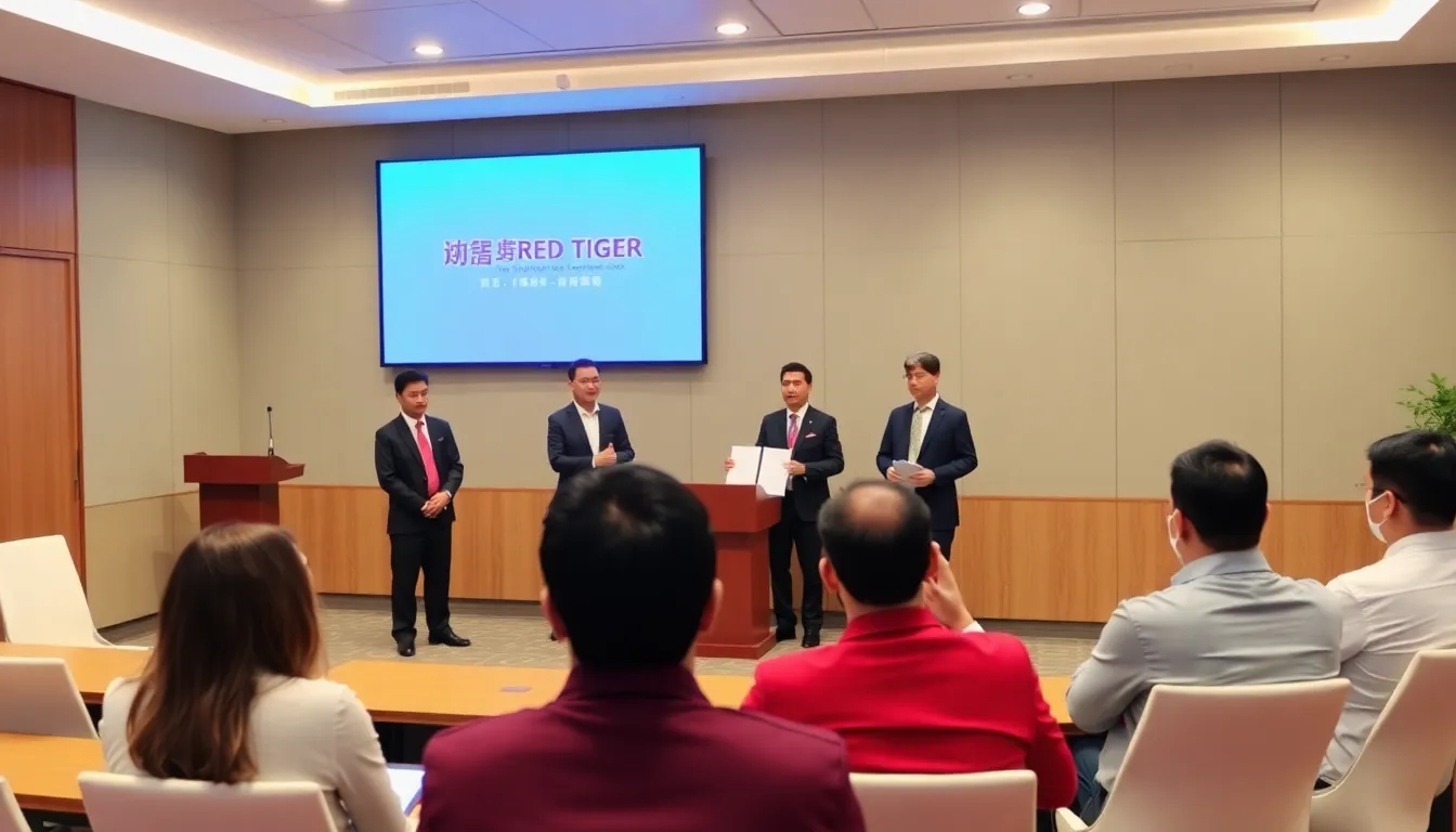 A group of gaming industry professionals gathers at a conference table, discussing the latest innovations and updates from Red Tiger Services for January 2026.