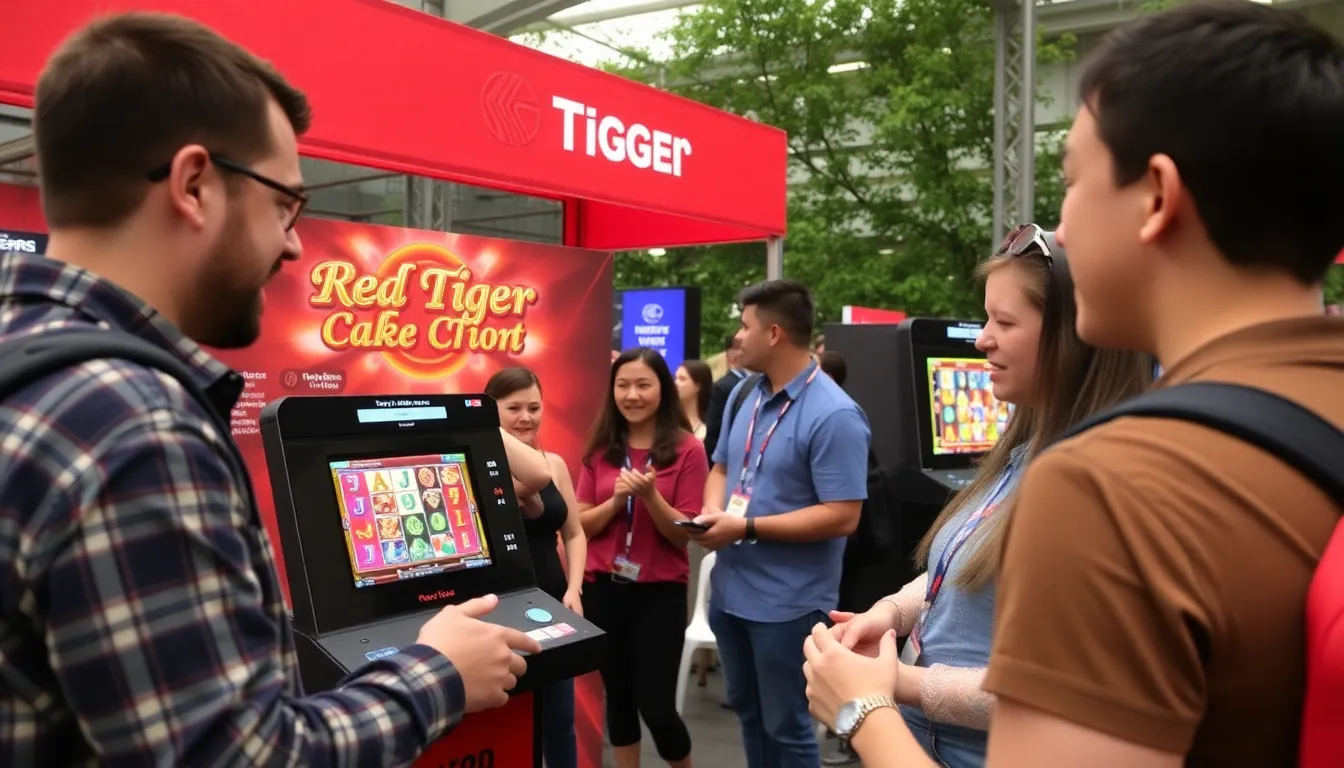 A group of industry professionals gathers at a conference table, discussing the latest trends in online gaming, with a presentation about Red Tiger displayed on a screen in the background.