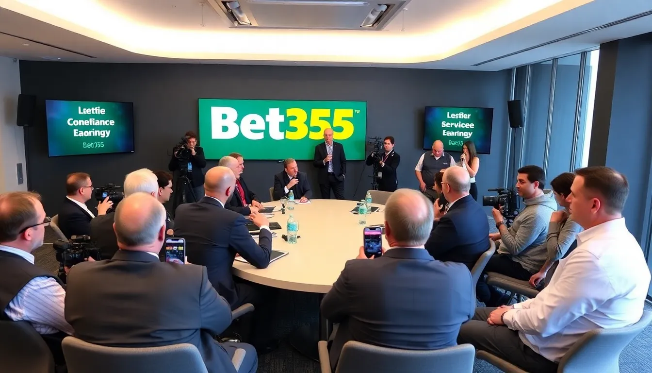 A group of bettors eagerly watches a live sports event on multiple screens at a bustling Bet365 betting lounge.
