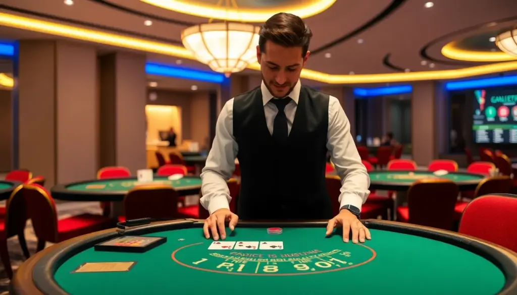 A group of players enthusiastically engages in a live dealer game at an online casino, showcasing the immersive experience offered by Evolutioncasino services.
