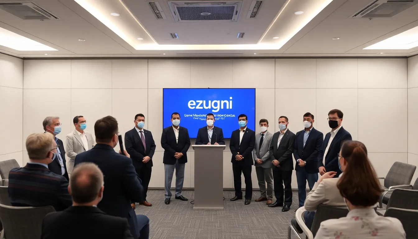 A group of players engaging in a live game show, interacting with professional dealers and each other, replicating the social atmosphere of a traditional casino