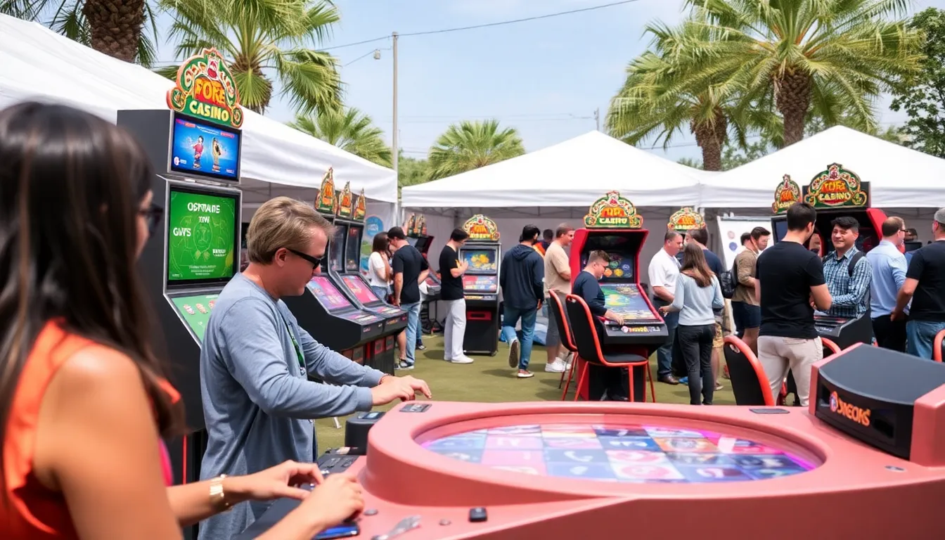 A bustling casino floor is filled with excited players gathered around vibrant gaming tables, showcasing the latest offerings and innovations for the opening week of Spaceman Casino 2026.