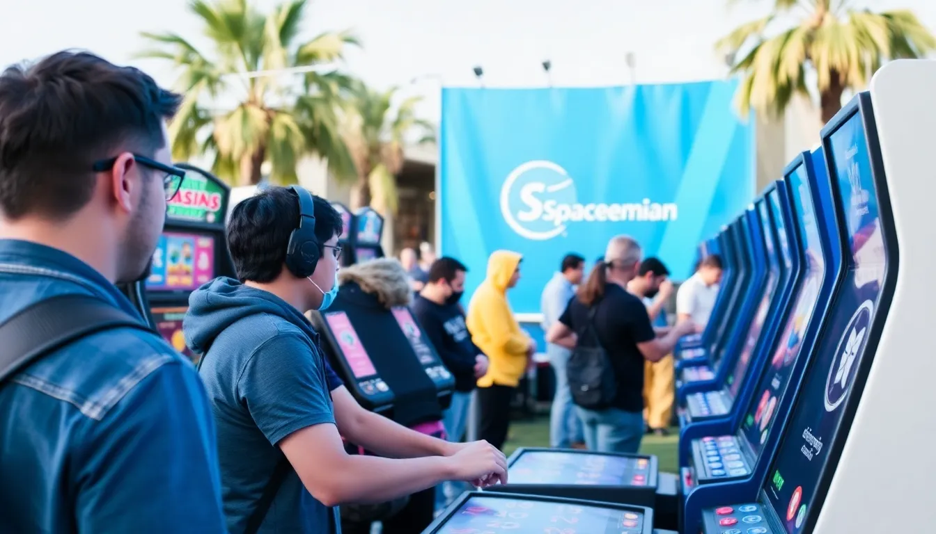 A lively group of friends sharing strategies and tips while enjoying various games, highlighting the community aspect of the Spaceman Casino experience