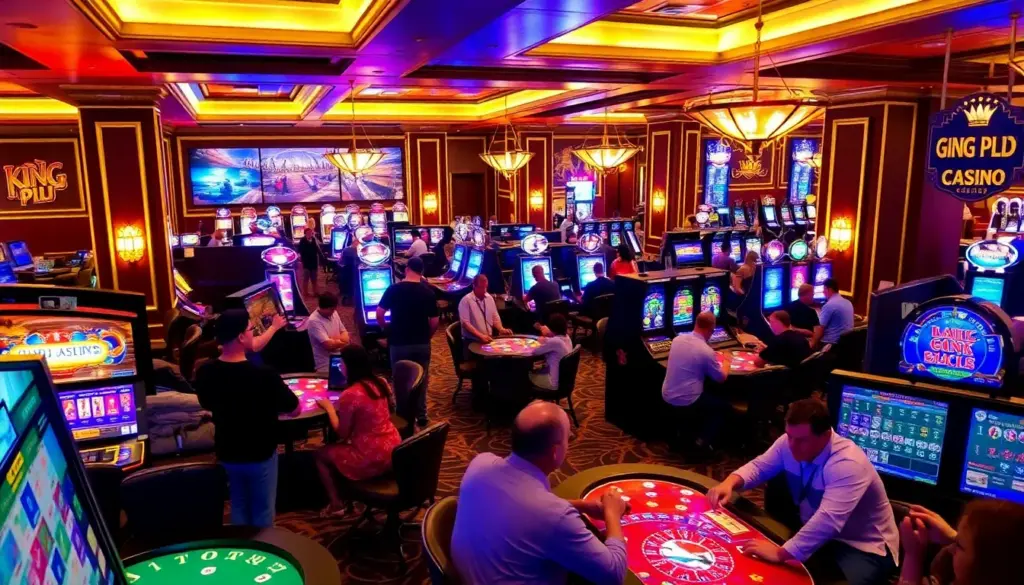 Crowds gather at The King Plus Casino, eagerly participating in the lively atmosphere filled with gaming tables and vibrant decorations as the first week of 2026 unfolds.