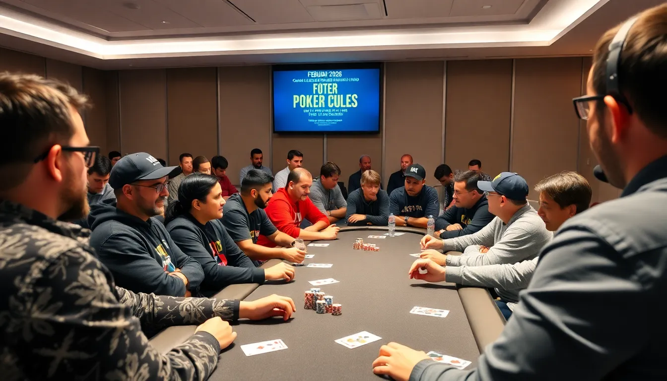 A group of players at a poker table engaged in a serious discussion about the new tiered betting system and its implications for their gameplay