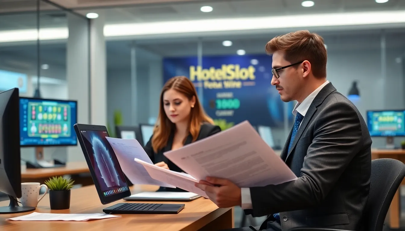 A group of industry experts gathers at a conference table, discussing the implications of the upcoming Hotel5Slot license for the gaming industry in 2026.