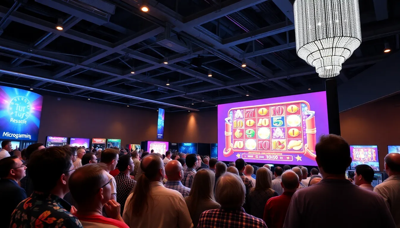 a group of industry professionals discussing the latest advancements in online gaming technology at a conference in February 2026.