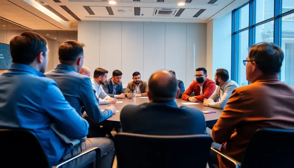 A group of enthusiastic players gathers around a digital gaming table, eagerly participating in a live Betgames session as screens display vibrant graphics and realtime statistics.