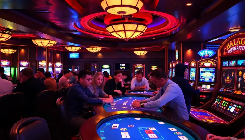 A group of enthusiastic players gathers around a large screen at Volt Casino, eagerly trying out the latest games and promotions unveiled for March 2026.