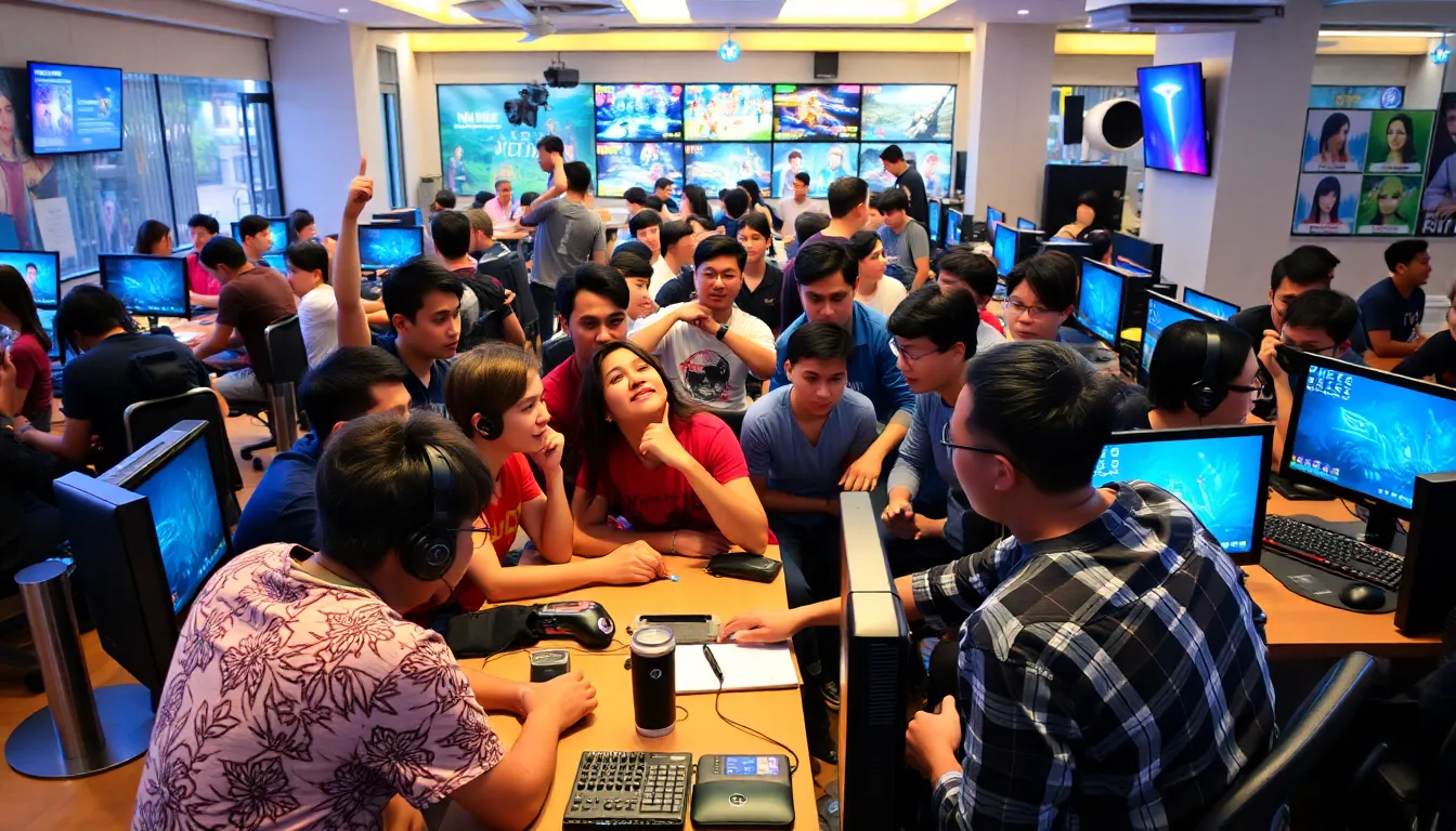 A group of enthusiastic gamers discussing their favorite features of Nolimit City games, emphasizing the community engagement and player feedback that shape future developments