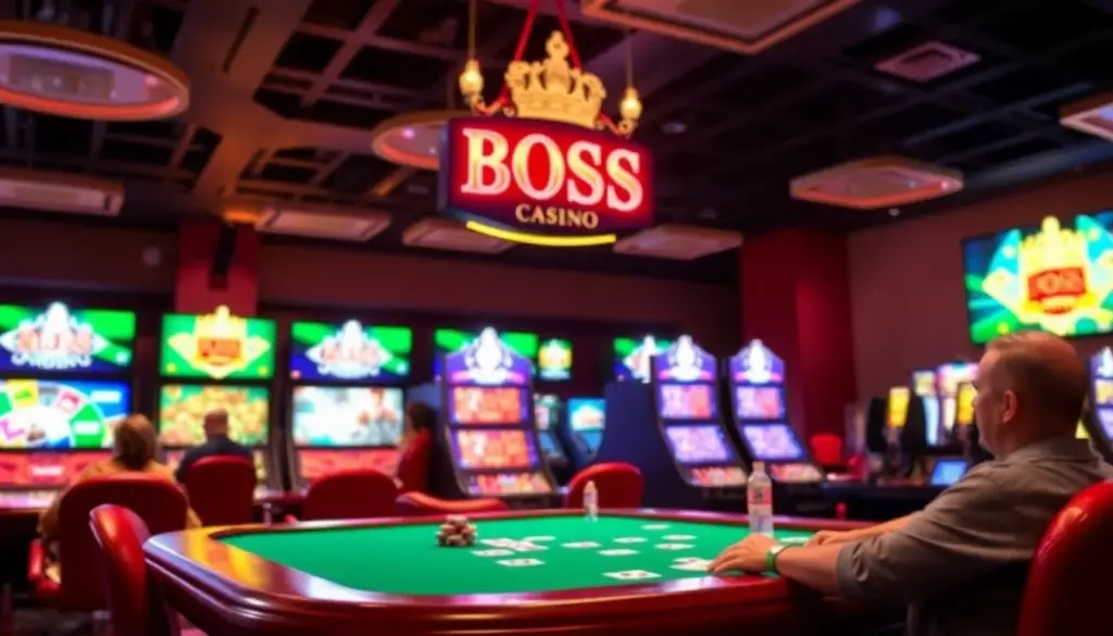 A group of excited players gathers around a digital gaming table at Boss Casino, eagerly engaging with the latest online games and promotions introduced in March 2026.