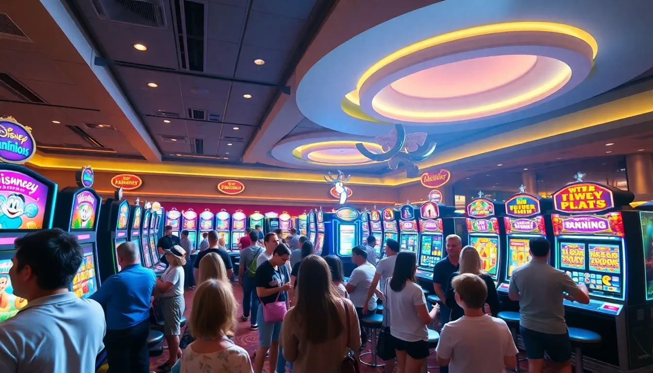 A closeup view of vibrant graphics showcasing beloved Disney characters in a themed slot game, enhancing the nostalgic gaming experience