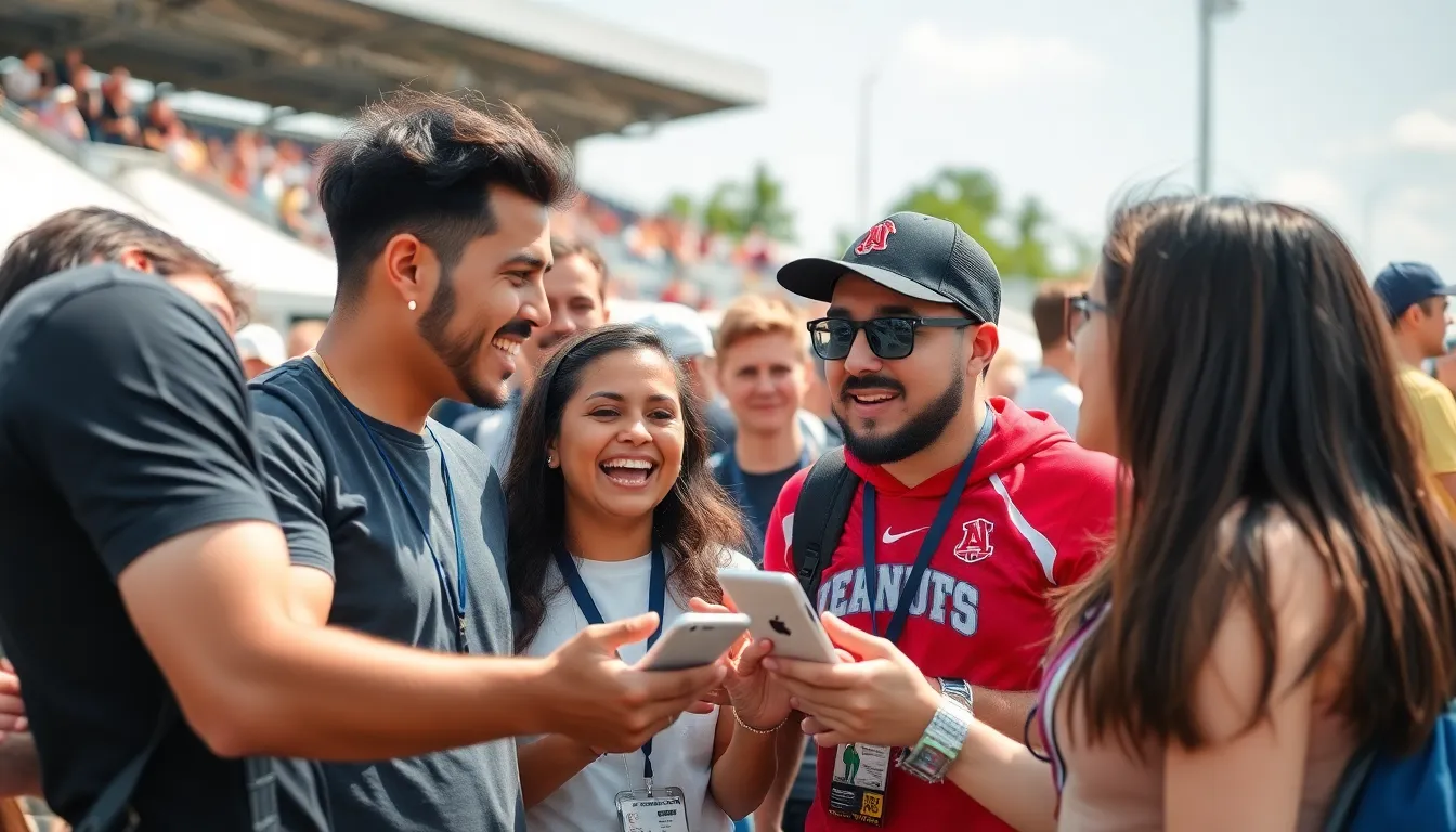 athletes and fans as they gather at a vibrant outdoor stadium, cheering enthusiastically for competitors showcasing their skills in a series of dynamic athletic events.