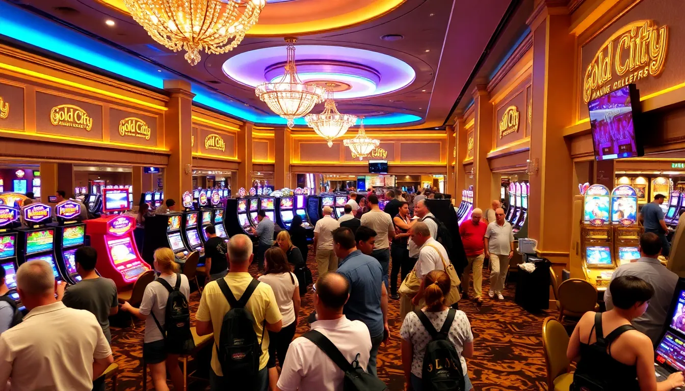 Crowds of excited visitors gather outside Gold City Casino, eagerly anticipating the upcoming enhancements and entertainment offerings set to debut in March 2026.