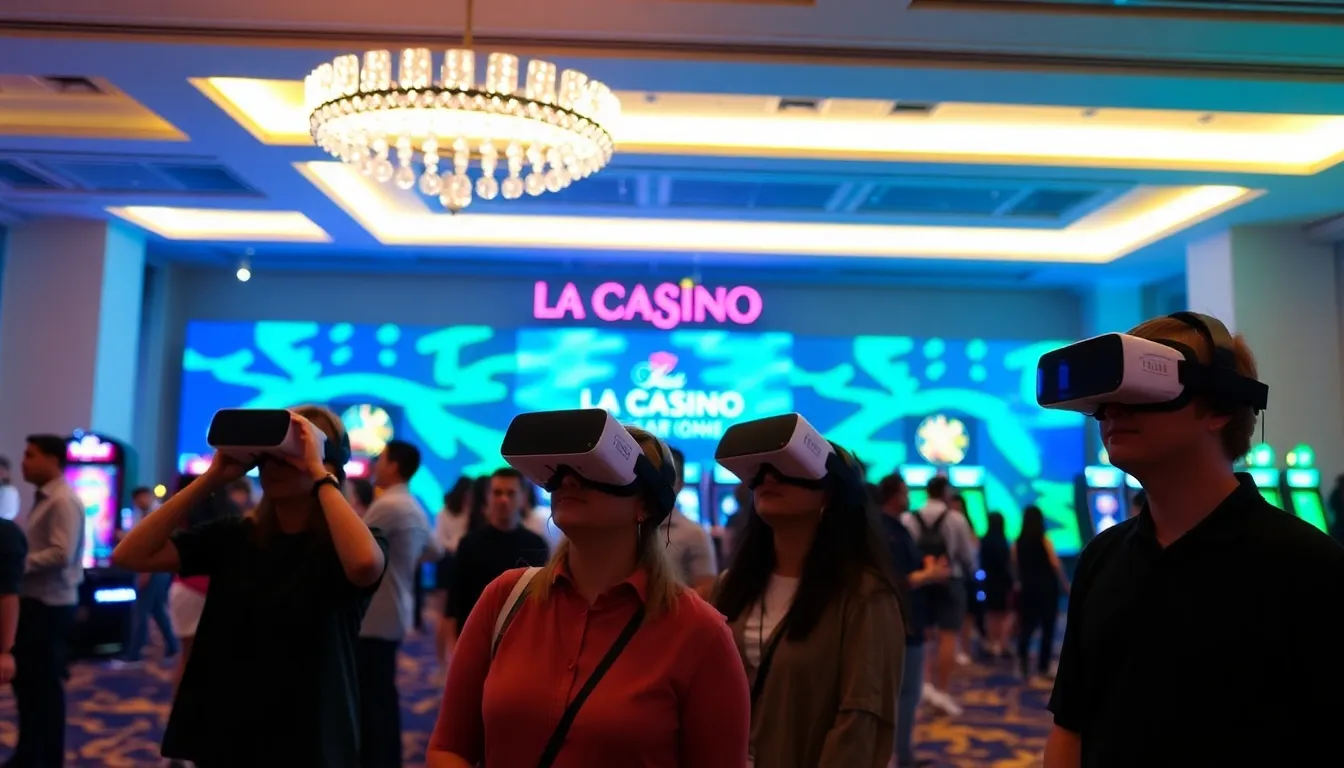 Crowds gather outside La Casino as preparations for its grand reopening in March 2026 are underway, showcasing banners and construction equipment in the bustling atmosphere.