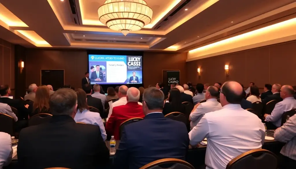 A bustling online gaming event at Lucky Casino showcases players engaged in various tournaments and activities, highlighting the excitement and community spirit of March 2026.