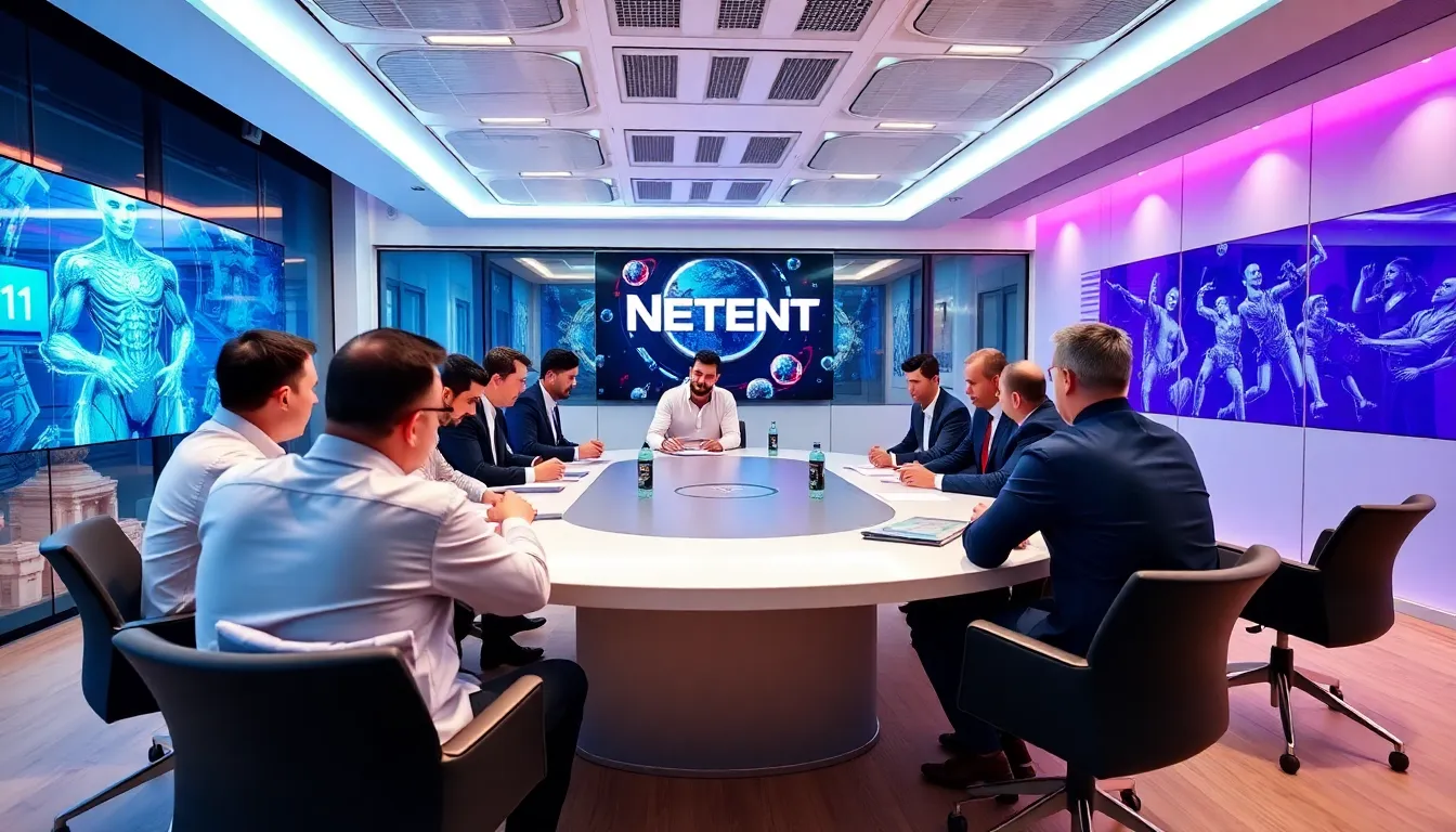 스마트폰으로 NetEnt 게임을 즐기는 플레이어의 손가락이 화면을 터치하는 장면