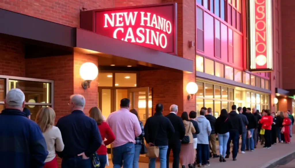 Crowds gather outside New Haven Casino, eagerly awaiting the start of a highly anticipated gaming tournament in March 2026.