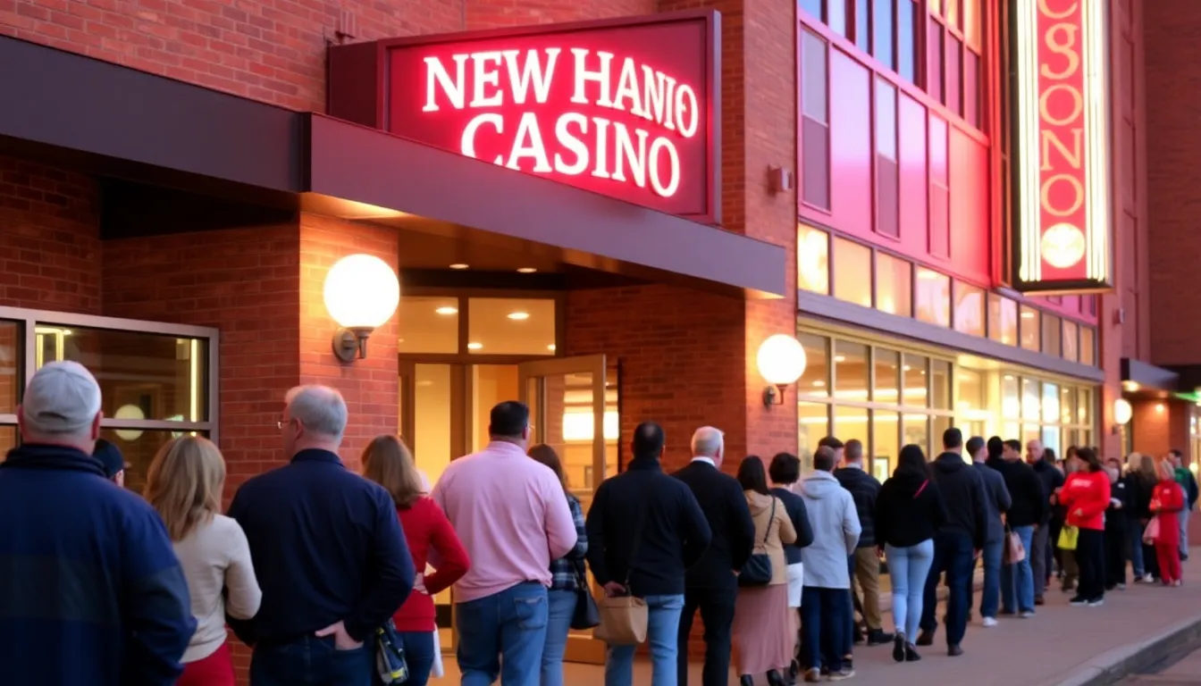 Crowds gather outside New Haven Casino, eagerly awaiting the start of a highly anticipated gaming tournament in March 2026.