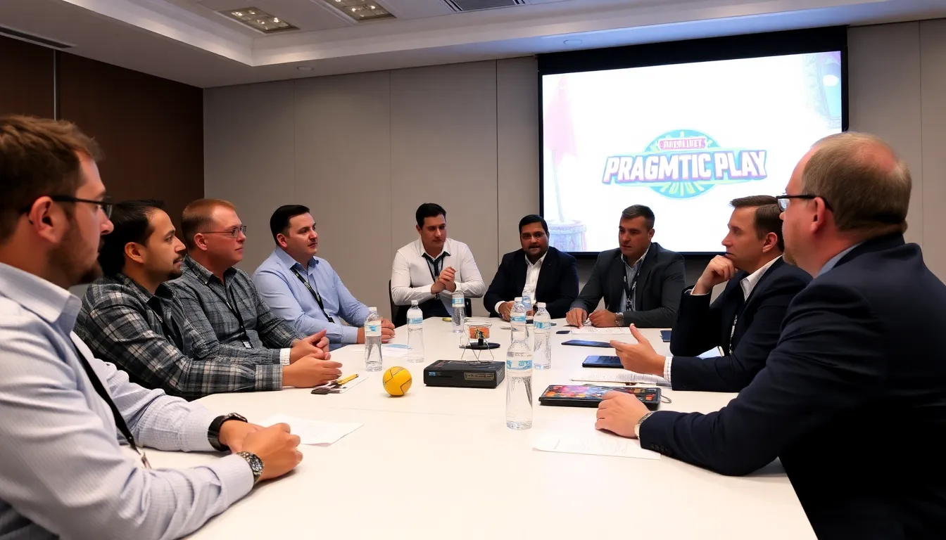 アジア市場に向けた新しい戦略を発表するPragmatic Playの幹部たちの会議風景