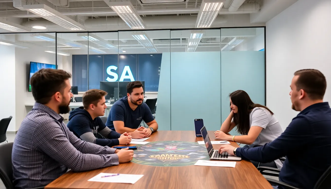 Developers brainstorming innovative game designs, emphasizing the importance of understanding player preferences and market trends in the gaming industry