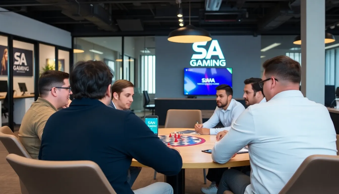 A diverse group of gamers engaged in a mobile gaming session, highlighting the appeal of SA Gaming among various demographics