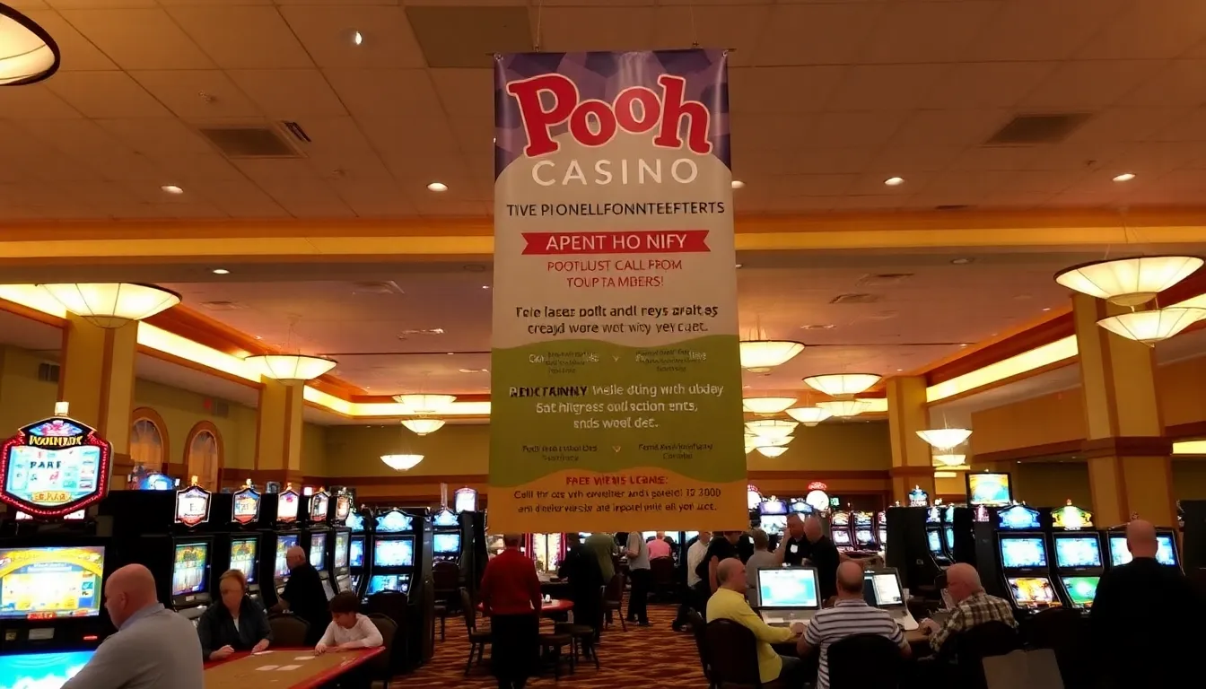 A group of enthusiastic players gathers around a gaming table at Pooh Casino, eagerly discussing the latest trends and events in online gaming.