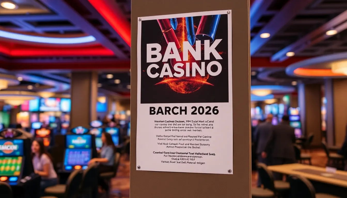 A bustling crowd gathers at Bank Casino, eagerly participating in various gaming events and promotions during the lively atmosphere of March 2026.