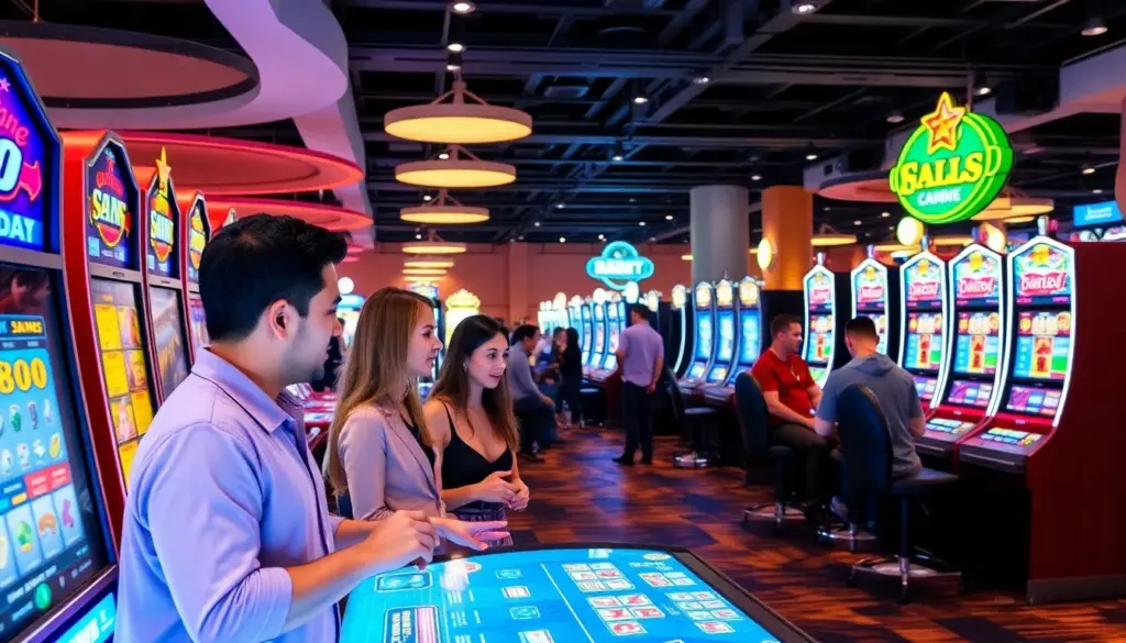 A group of excited players gathers around a digital gaming table at Boss Casino, eagerly engaging with the latest online games and technology in April 2026.