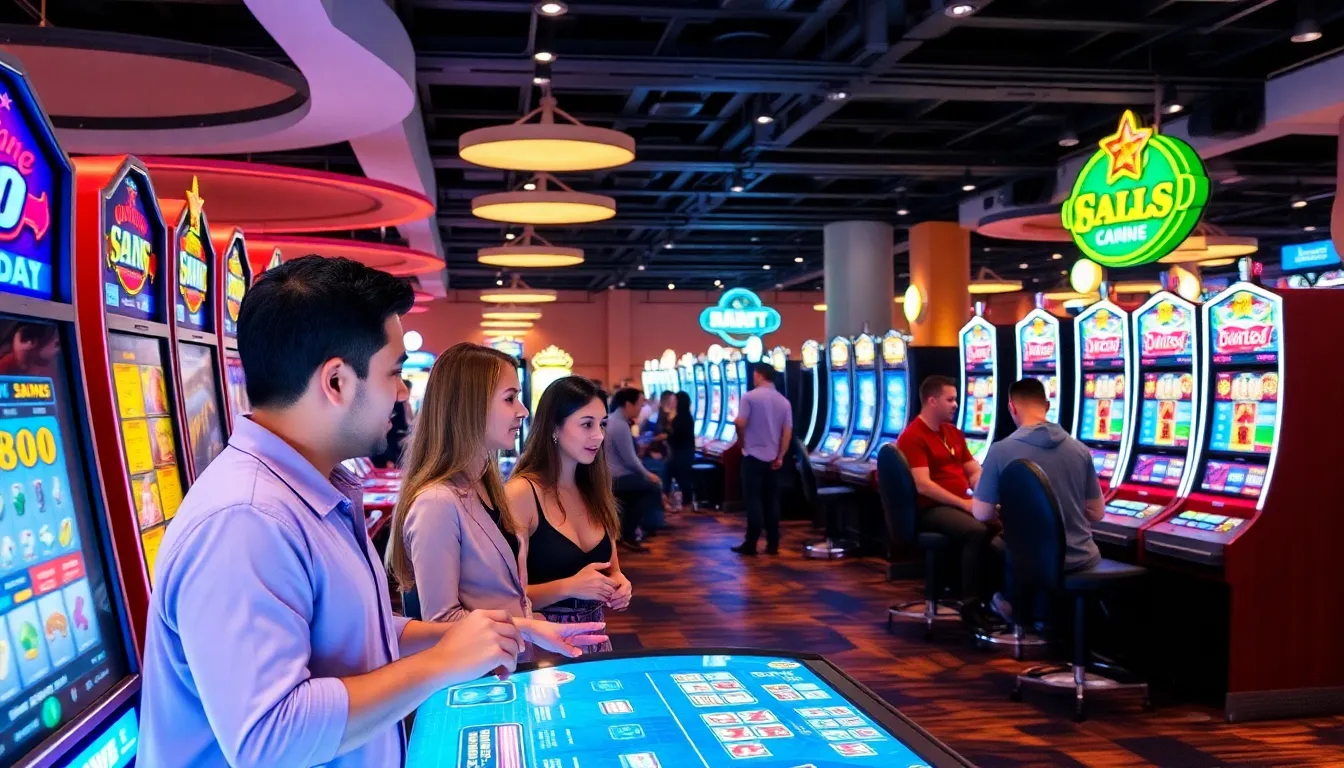A group of excited players gathers around a digital gaming table at Boss Casino, eagerly engaging with the latest online games and technology in April 2026.