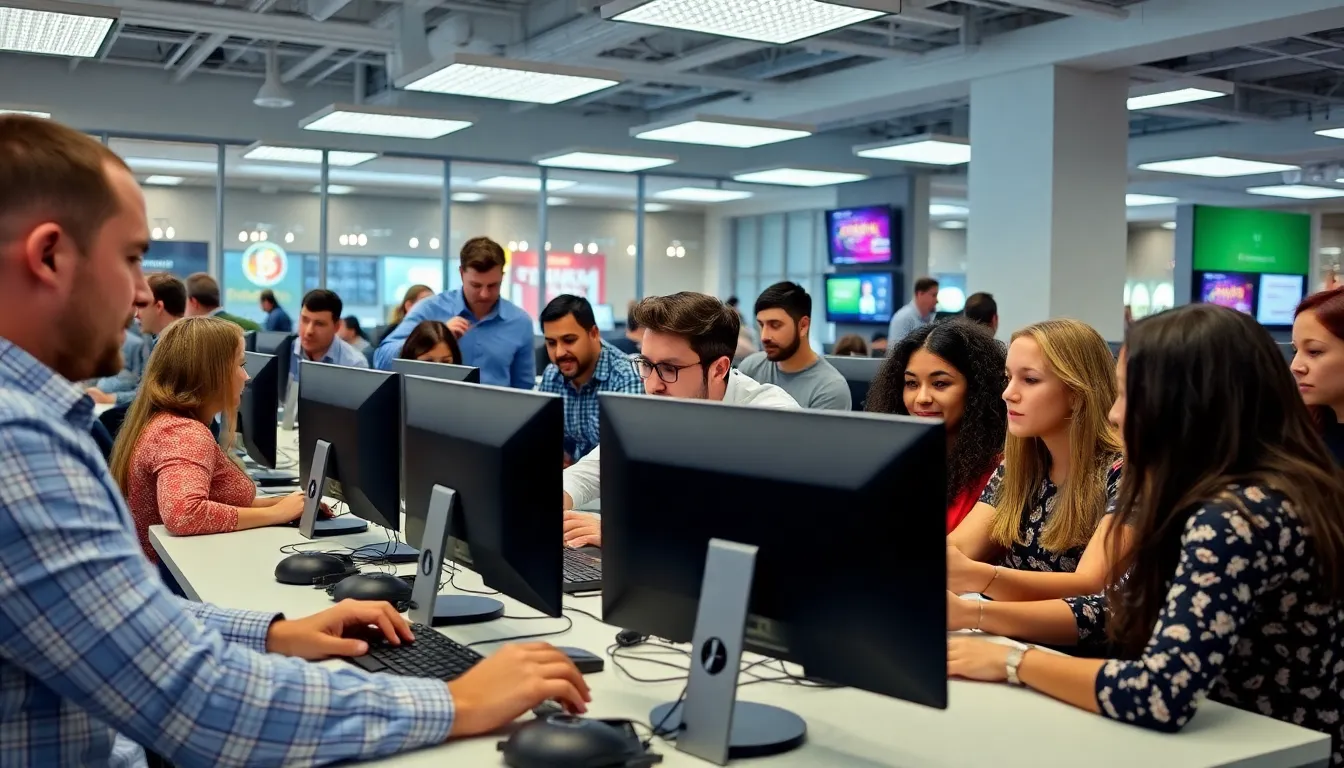 A bustling online gaming platform displays vibrant promotions and players engaging with various games, highlighting the excitement at Garden Casino in March 2026.