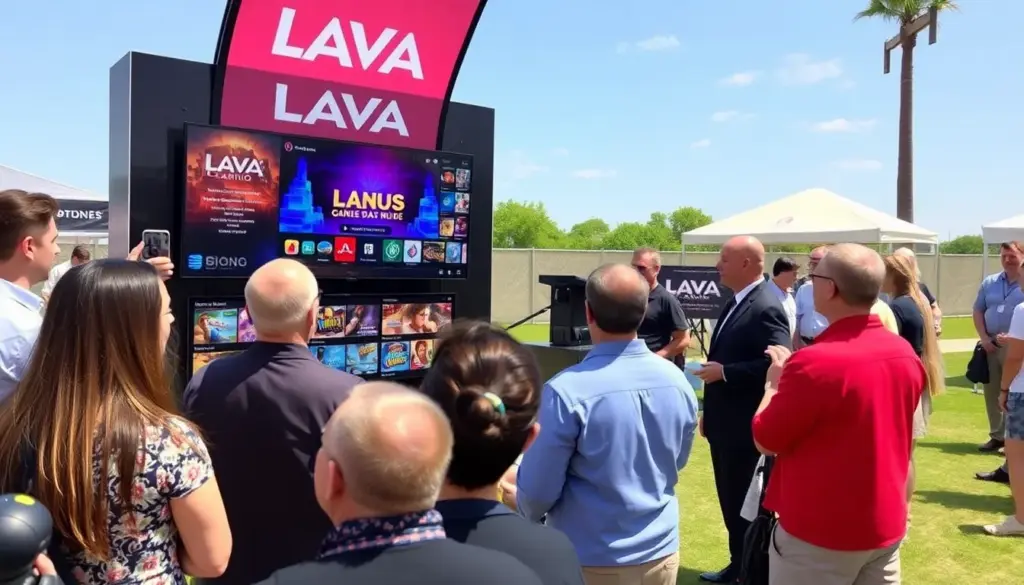 A bustling online gaming platform showcases players engaged in various games, highlighting the vibrant atmosphere and innovative features of Lava Casino in April 2026.