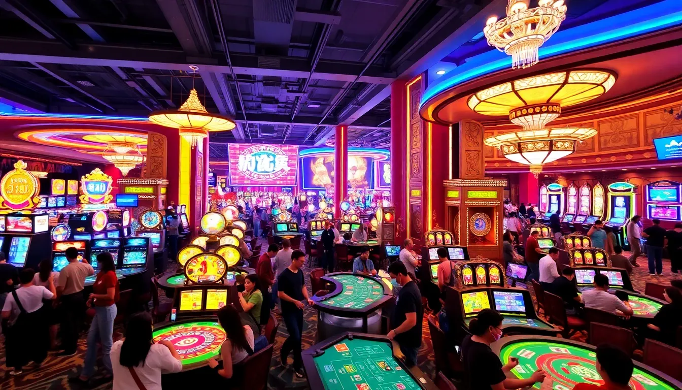 A techsavvy casino floor where patrons utilize cashless payment systems, representing the modern advancements in the gaming experience