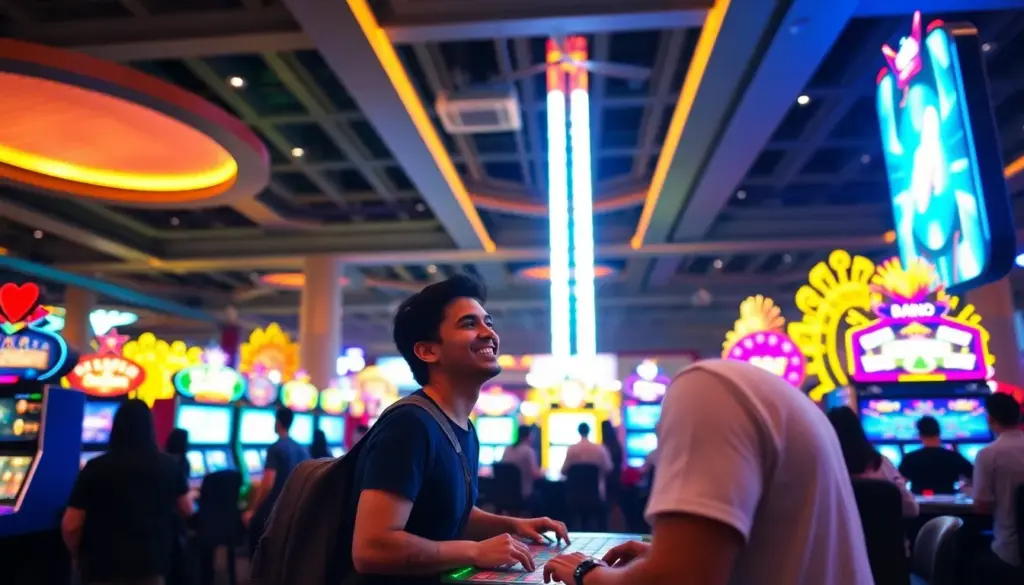 Crowds of excited visitors gather outside a newly opened casino in Manila, eagerly anticipating their entry into the vibrant gaming venue.