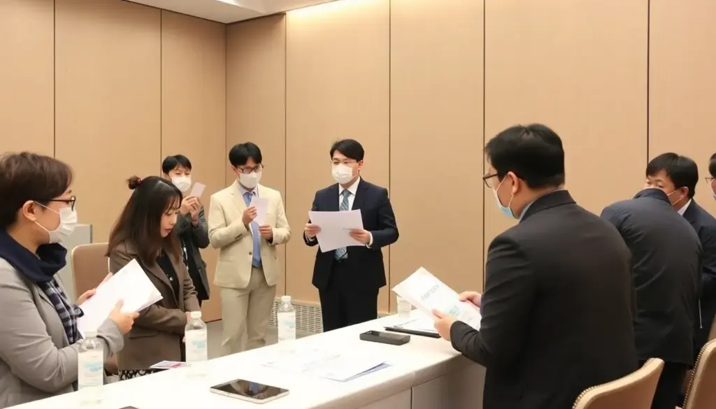 A group of business professionals gathers around a table, discussing the latest trends and developments in Paradon Korea as they prepare for upcoming events in March 2026.
