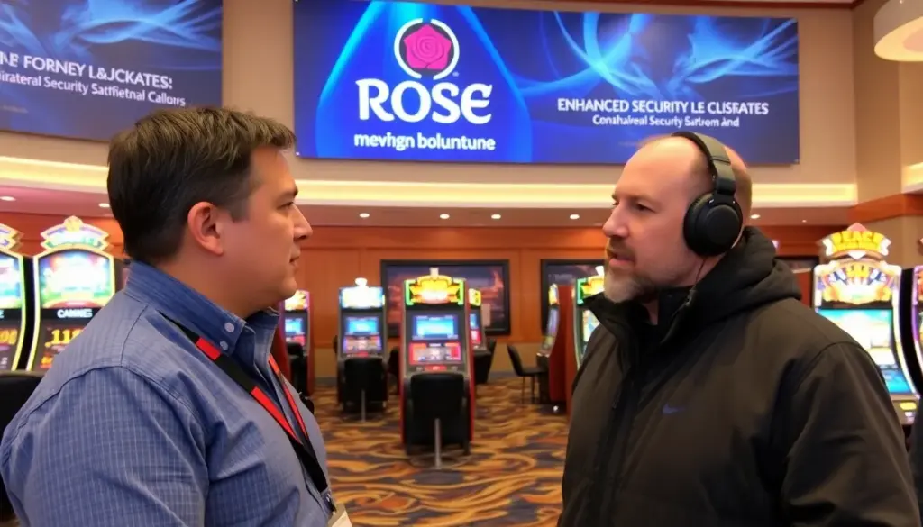 Visitors enjoy the lively atmosphere at Rose Casino in April 2026, surrounded by colorful slot machines and bustling gaming tables.